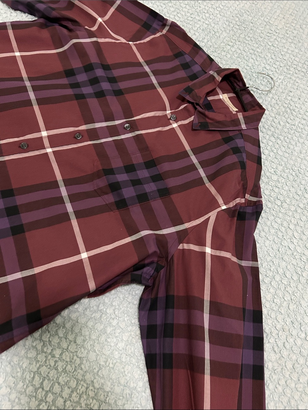 Burberry Burgundy and Black Plaid Button-Down Shirt - Picture 5 of 12